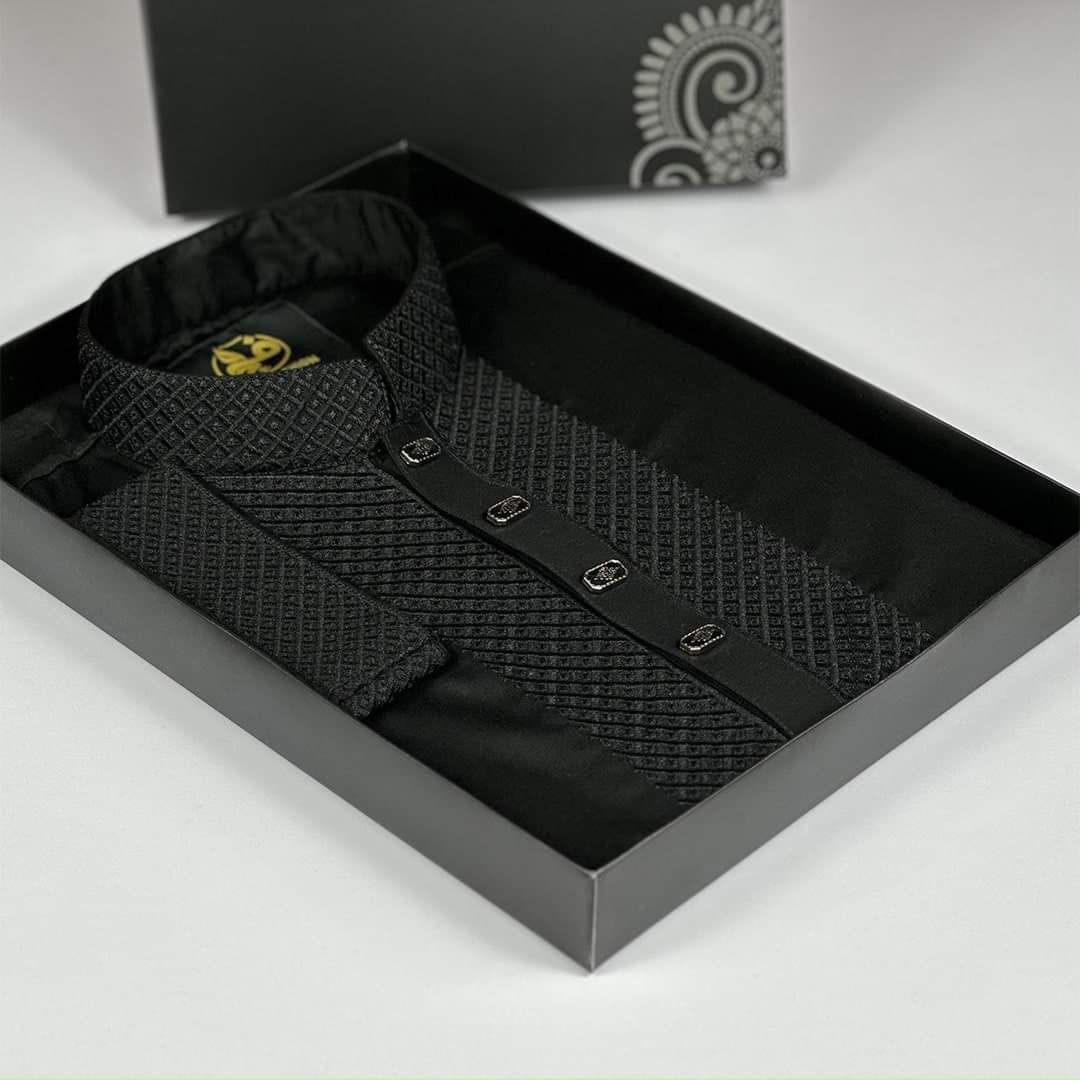 Nurfan Shop- Premium Embroidered Punjabi 2-Black 2