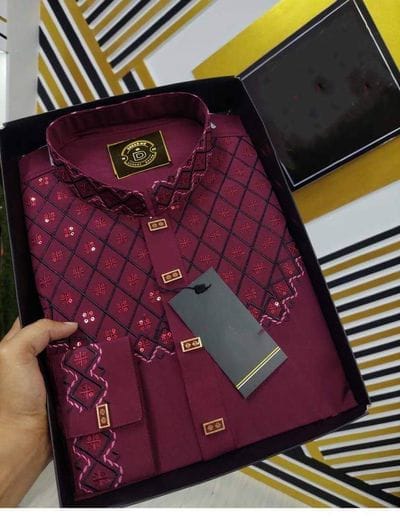Nurfan Shop- Premium Embroidered Punjabi 2-red